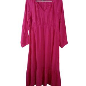 Sonoma Womens Tiered Midi Dress Pink V Neck Plus XXL New